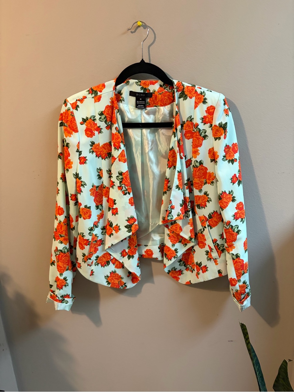 Floral Draped Blazer - White with Orange Rose Print
